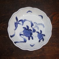 古伊万里　染付 花蝶文 輪花　なます皿A　江戸期