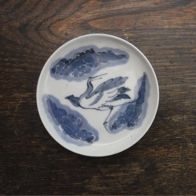 古伊万里　染付おかめ文皿　　江戸後期 古伊万里 染付 雲鶴文豆皿B 江戸後期～幕末期 | 暮しの染付舎