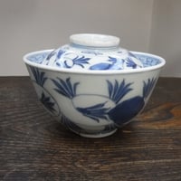 古伊万里　染付　花唐草蓋付き茶碗A　江戸期