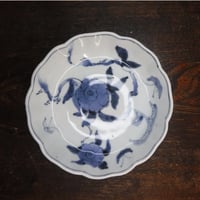 古伊万里　染付 花蝶文 輪花　なます皿D　江戸期（ニュウ）