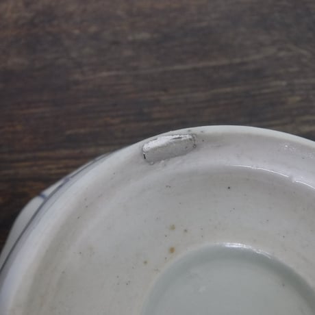 古伊万里　染付　巻物草木文八角鉢A　江戸後期（銀継）