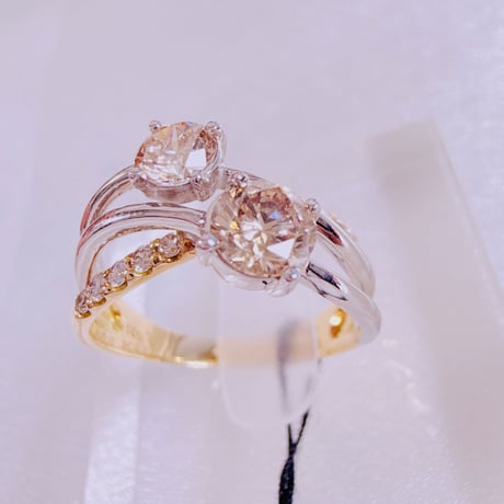 めめん様 20936 K18YG/PT900 D0.505ct/D0.30ct リング →#15