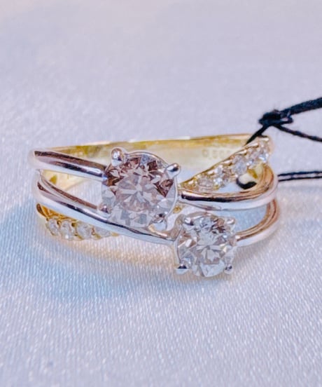 IJK8076 K18YG/PTコンビ ダイヤモンド0.309ct/0.505ct/0.20ctリング #12