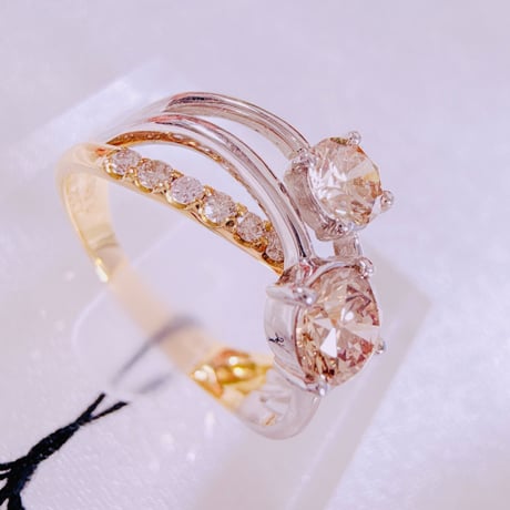 めめん様 20936 K18YG/PT900 D0.505ct/D0.30ct リング →#15