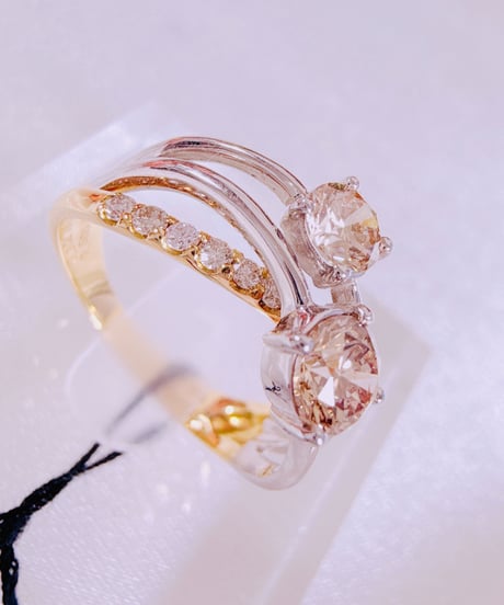 めめん様 20936 K18YG/PT900 D0.505ct/D0.30ct リング →#15