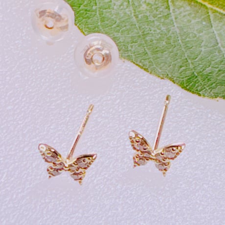 A010155 K18YGダイヤ0.025x2 蝶々ピアス | Naotto's shop b A010155 K18YGダイヤ0.025x2 蝶々ピアス | Naotto's shop b