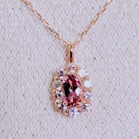 あるまじろ様、えり様 5914 K18PGマラヤガーネット0.22ct/ダイヤモンド0.18ctペンダントトップ付きネックレス