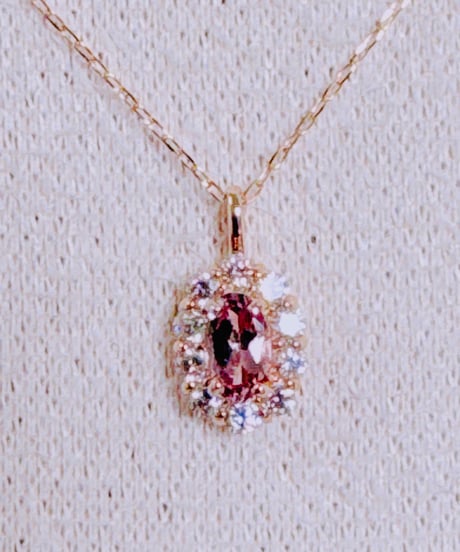 あるまじろ様、えり様 5914 K18PGマラヤガーネット0.22ct/ダイヤモンド0.18ctペンダントトップ付きネックレス
