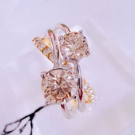めめん様 20936 K18YG/PT900 D0.505ct/D0.30ct リング →#15