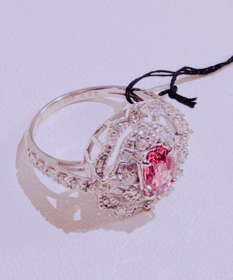 あるまじろ様 8880 PT950パパらチアサファイア1.04ct/ダイヤ0.41ctリング #15