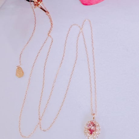 あるまじろ様、えり様 5914 K18PGマラヤガーネット0.22ct/ダイヤモンド0.18ctペンダントトップ付きネックレス