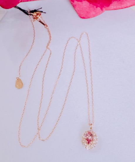 あるまじろ様、えり様 5914 K18PGマラヤガーネット0.22ct/ダイヤモンド0.18ctペンダントトップ付きネックレス