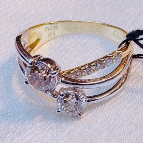 IJK8076 K18YG/PTコンビ ダイヤモンド0.309ct/0.505ct/0.20ctリング #12