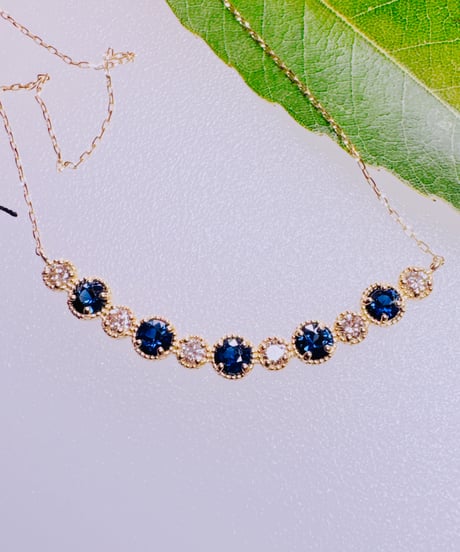 ハート様 5921 066127318464 K18YG サファイア0.55ct/ダイヤ0.20ctネックレス