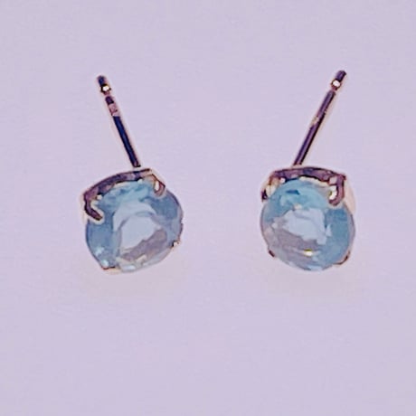 1414 天然パライバアパタイトピアス　K18YG 4ミリ 0.60ct　ラウンド