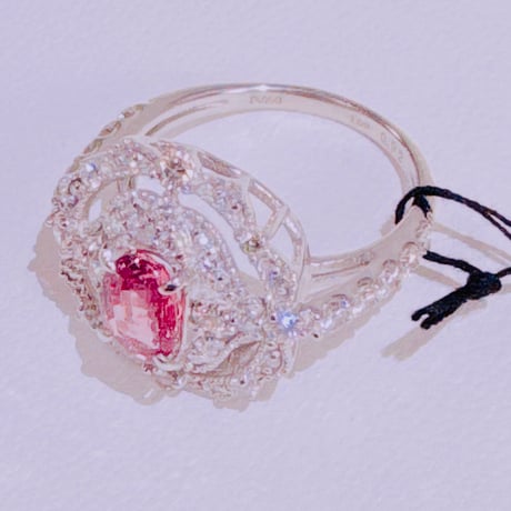 あるまじろ様 8880 PT950パパらチアサファイア1.04ct/ダイヤ0.41ctリング #15
