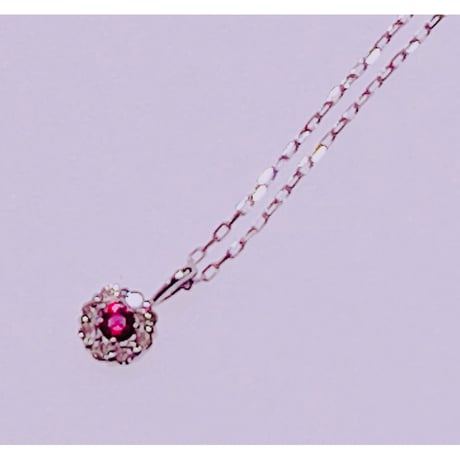 こあ様、ありんこ様、あんず様 1095 PT950 ルビー0.03ct、ダイヤモンド0.02ct取り巻きネックレス