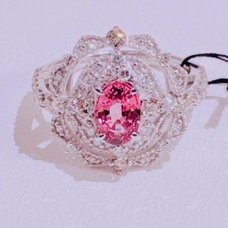 あるまじろ様 8880 PT950パパらチアサファイア1.04ct/ダイヤ0.41ctリング #15