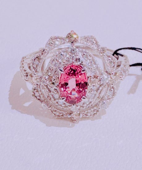 あるまじろ様 8880 PT950パパらチアサファイア1.04ct/ダイヤ0.41ctリング #15