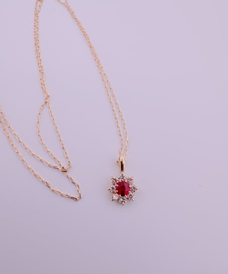 5324 K18YGルビー0.09ct/ダイヤ0.09ctネックレス0.74g 40センチ