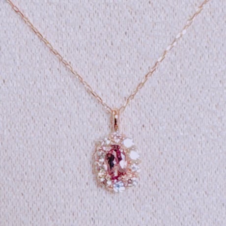 あるまじろ様、えり様 5914 K18PGマラヤガーネット0.22ct/ダイヤモンド0.18ctペンダントトップ付きネックレス