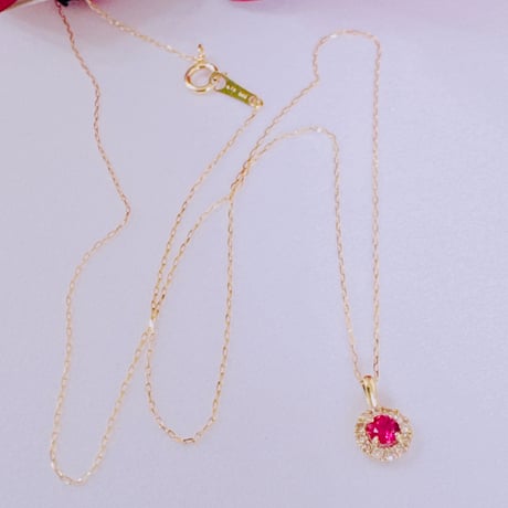 5913 K18YG K18YG ルビー0.10ct/ダイヤモンド0.06ctペンダントトップ付きネックレス