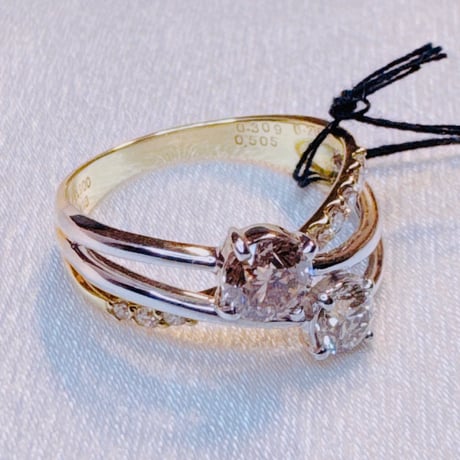 IJK8076 K18YG/PTコンビ ダイヤモンド0.309ct/0.505ct/0.20ctリング #12