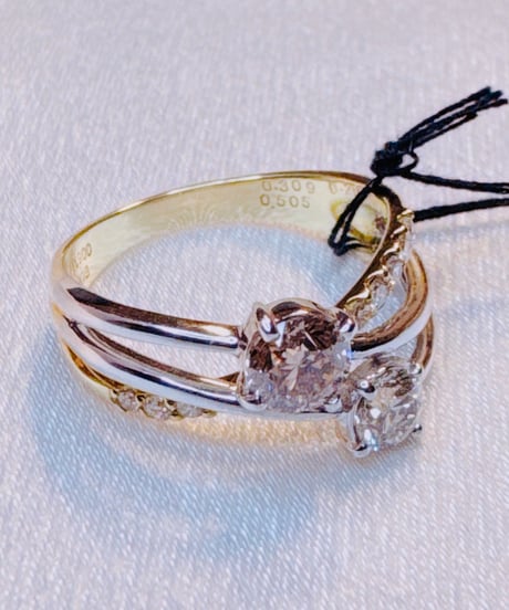 IJK8076 K18YG/PTコンビ ダイヤモンド0.309ct/0.505ct/0.20ctリング #12