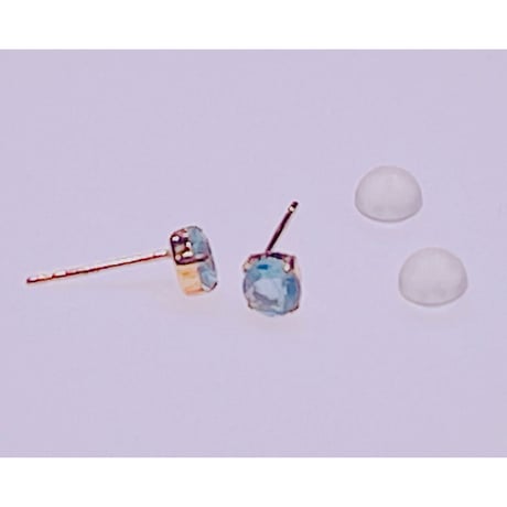 1414 天然パライバアパタイトピアス　K18YG 4ミリ 0.60ct　ラウンド