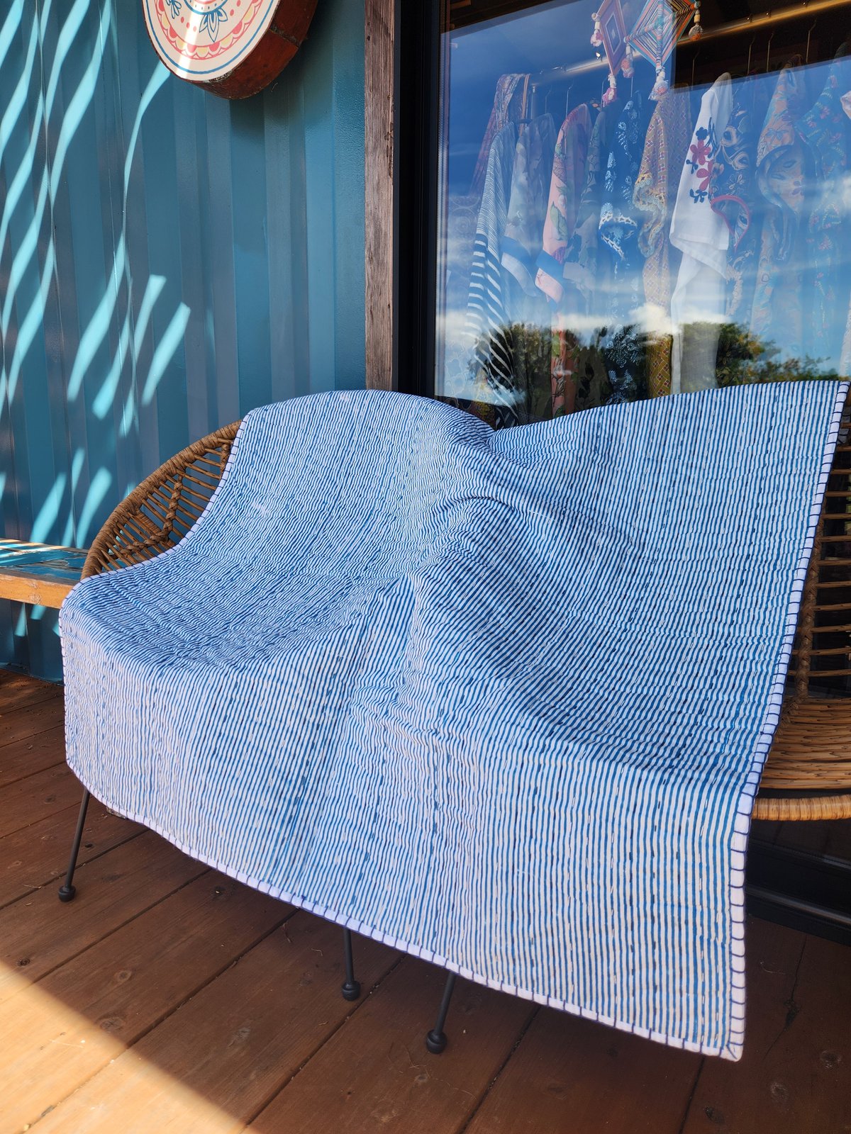 ブロックプリントキルト布団 ブロックプリントキルト（うさぎさん／裏生地ストライプ） | Ethnic