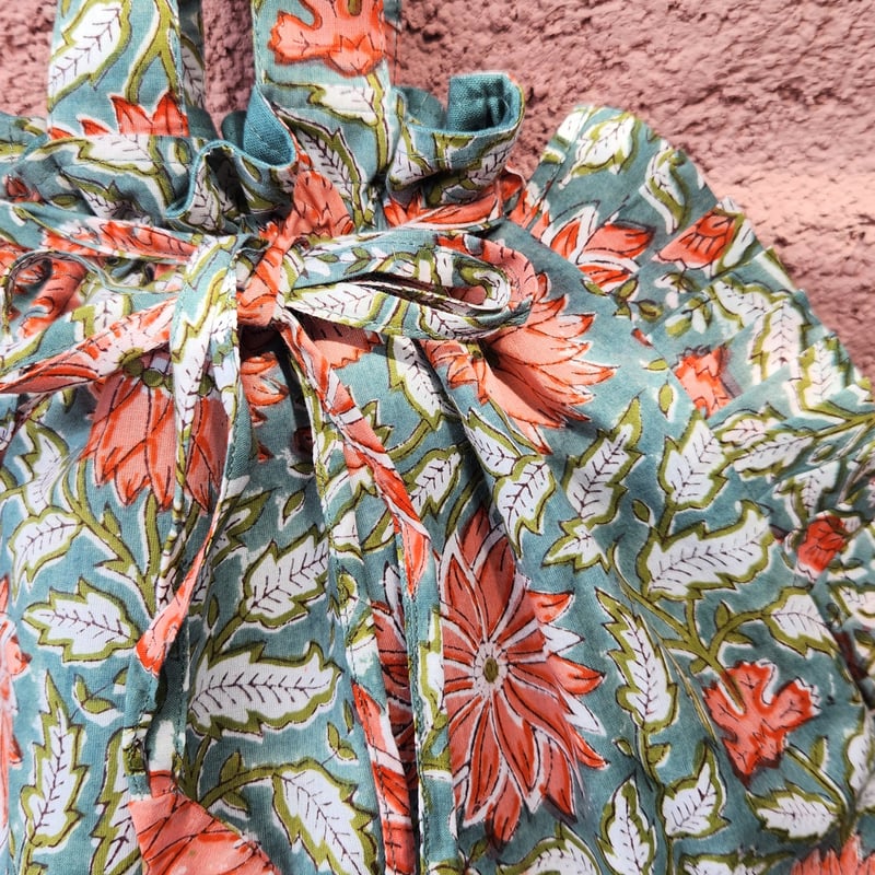 ブロックプリント2wayフリルトートバッグ | Ethnic Life mui