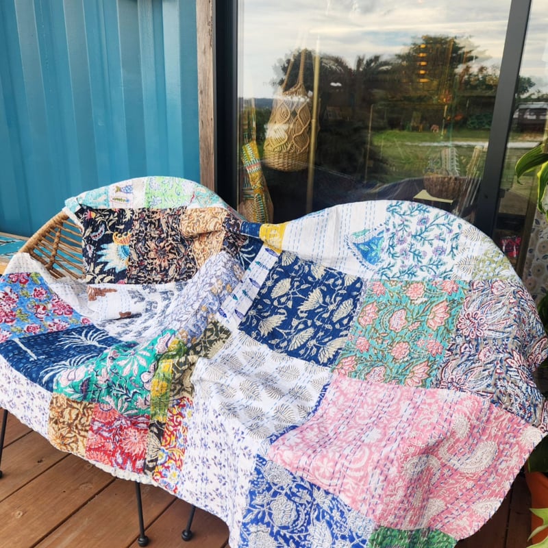 ブロックプリントパッチワークキルト | Ethnic Life mui ブロックプリントパッチワークキルト | Ethnic Life mui