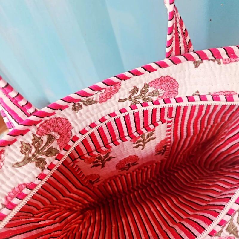 muiオリジナル】ブロックプリントキルトトートバッグ | Ethnic Life mui