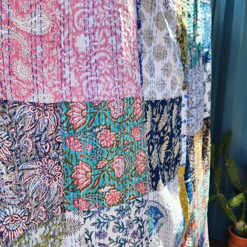ブロックプリントパッチワークキルト | Ethnic Life mui ブロックプリントパッチワークキルト | Ethnic Life mui