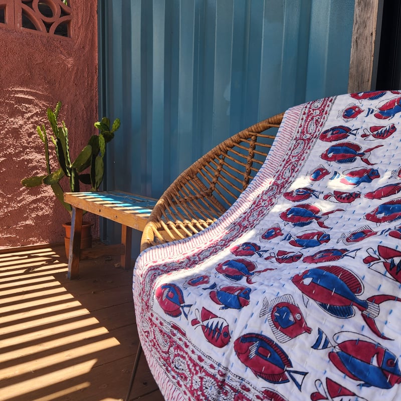 ブロックプリントキルト（お魚柄） | Ethnic Life mui