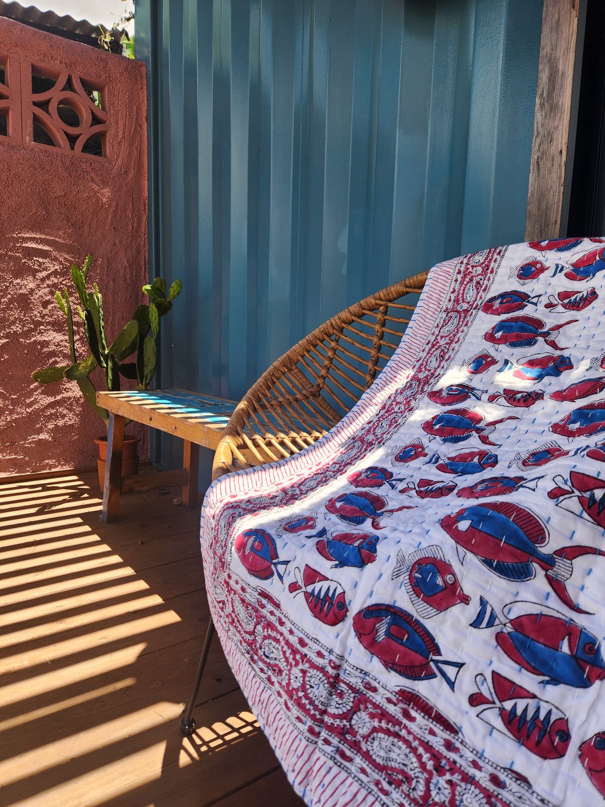 ブロックプリントキルト（お魚柄） | Ethnic Life mui