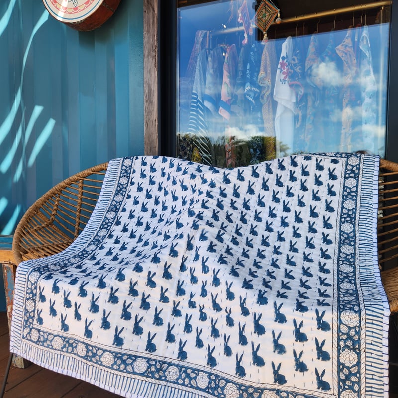 ブロックプリントキルト布団 キルトケット・掛け布団 ・シングルサイズ BLOCK PRINTED QUILT