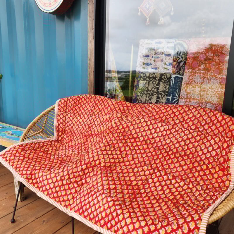 Msizeブロックプリントキルト M】Blueカラフル(B) ブロックプリントキルト | ブロックプリント