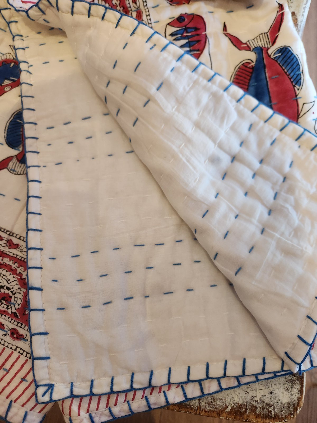 (薄く汚れあり)Msize ブロックプリントキルト Msizeブロックプリントキルト