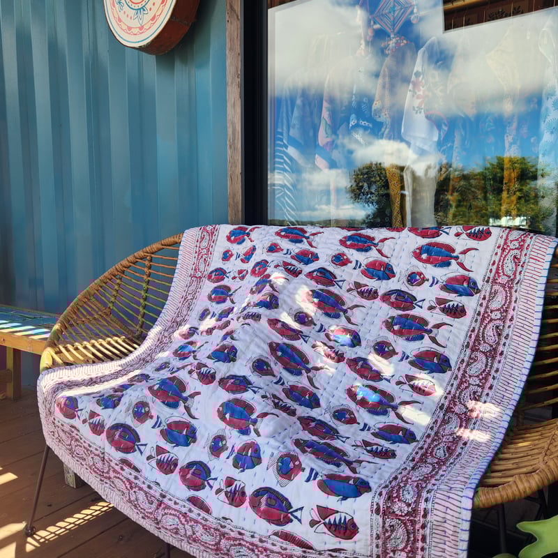 ブロックプリントキルト（お魚柄） | Ethnic Life mui