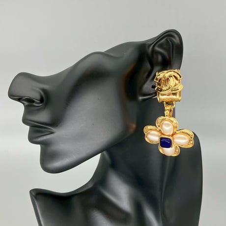 CHANEL (シャネル) ヴィンテージ グリポア カラーストーン パール ココマーク スイング イヤリング
