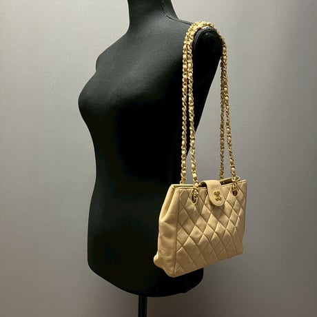 CHANEL (シャネル) ヴィンテージ マトラッセ ココマーク プッシュロック ベージュ ミニショルダーバッグ