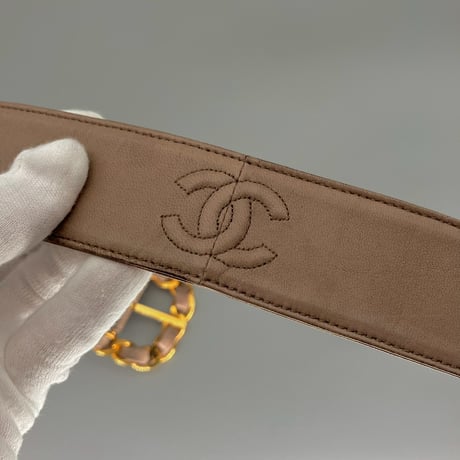 CHANEL (シャネル) ヴィンテージ ラムスキン ココマーク ロゴ ベルト