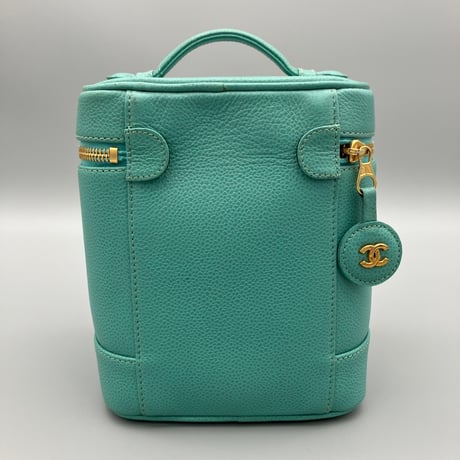 CHANEL (シャネル) ヴィンテージ デカココ ココマーク キャビアスキン グリーン バニティ ハンドバッグ