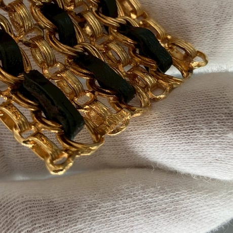 CHANEL (シャネル) ヴィンテージ レザー チェーン ブレスレット バングル