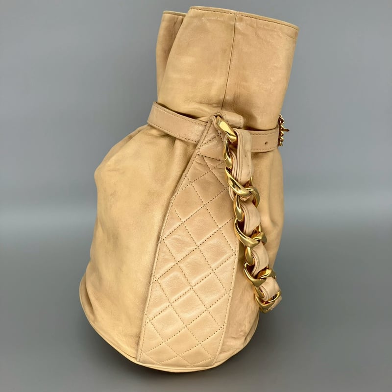 CHANEL (シャネル) ヴィンテージ ラムスキン ココマーク ベージュ 巾着