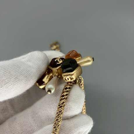 CHANEL (シャネル) ヴィンテージ カラーストーン グリポア パール ココマーク ネックレス