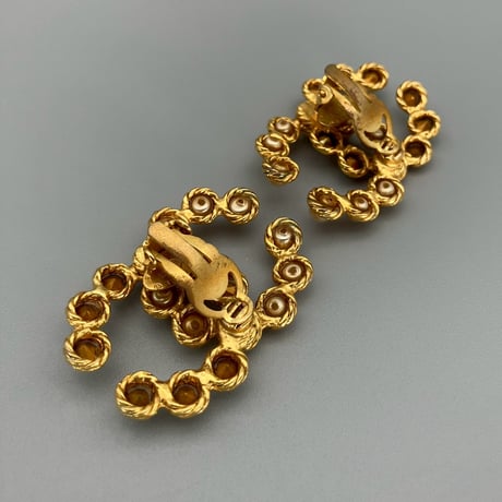 CHANEL (シャネル) ヴィンテージ デカココ ココマーク ラインストーン パール イヤリング