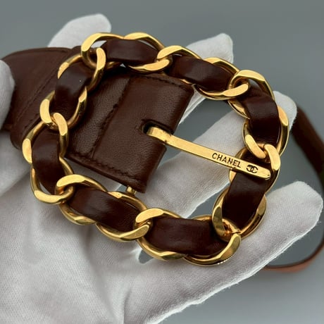 CHANEL (シャネル) ヴィンテージ ラムスキン ココマーク ロゴ ベルト