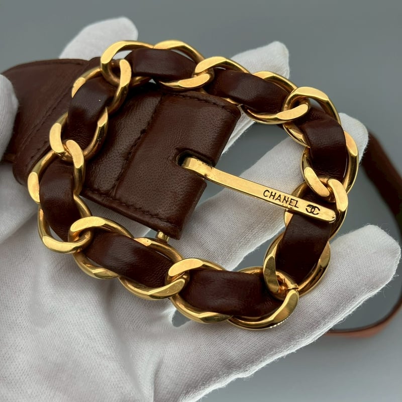 CHANEL (シャネル) ヴィンテージ ラムスキン ココマーク ロゴ ベルト